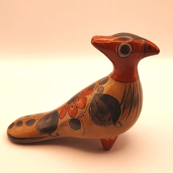Vintage Hand Painted Mexican Folk Art Tonala Pottery Bird Figurine Signed - Picture 5 of 12